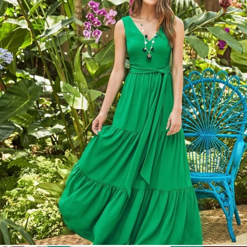 Lilly Pulitzer | Maurine Maxi Tiered Dress Emerald Isle Green Size 6